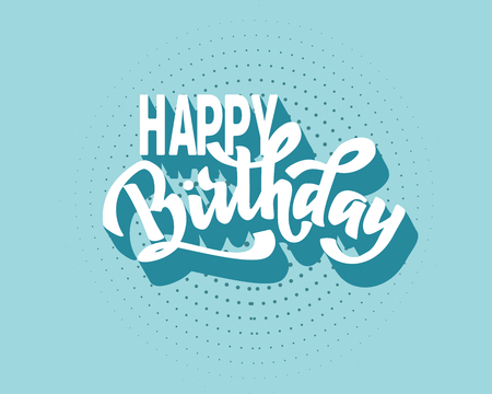 Happy birthday vintage hand lettering, brush ink calligraphy, vector type design, isolated on background.のイラスト素材