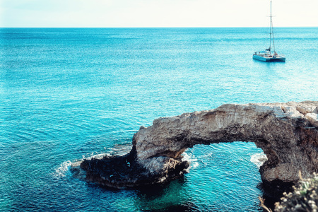 The bridge of love or love bridge is located in one of the most beautiful tourist attractions in Ayia Napa, Cyprus.の写真素材