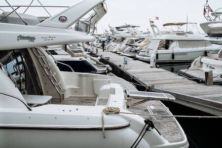 Beirut/Lebanon - 2018 - Luxury Yacht and motor ships are in the water of the Marina in Zaitunay Bayのeditorial素材
