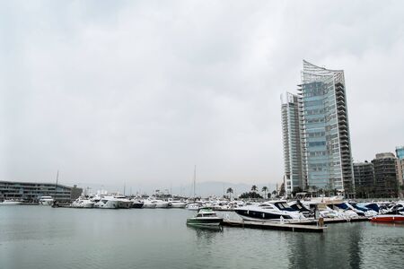 Beirut/Lebanon - 2018 - Luxury Yacht and motor ships are in the water of the Marina in Zaitunay Bayのeditorial素材