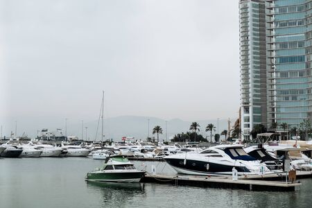 Beirut/Lebanon - 2018 - Luxury Yacht and motor ships are in the water of the Marina in Zaitunay Bayのeditorial素材