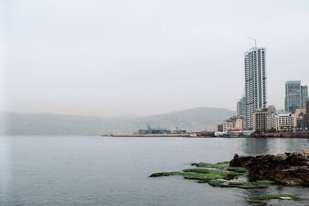 Beirut/Lebanon - 2018 - Luxury Yacht and motor ships are in the water of the Marina in Zaitunay Bayのeditorial素材