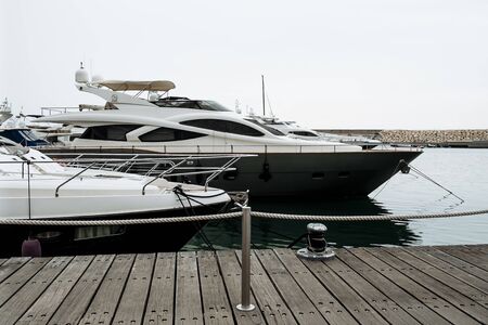 Beirut/Lebanon - 2018 - Luxury Yacht and motor ships are in the water of the Marina in Zaitunay Bayのeditorial素材