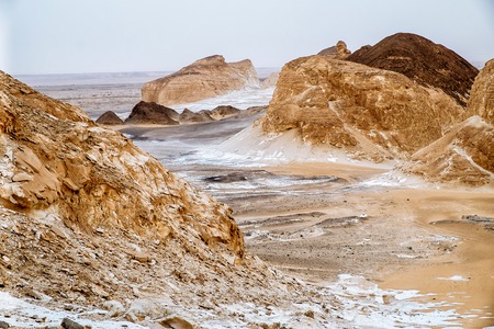 Landscape of the Rock formations at the Western White Desert National Park of Egyptの写真素材