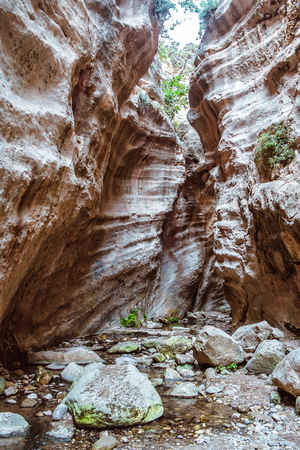 Stuck Hanging Stone in Avakas canyon. Akamas Peninsula landscape. Cyprus landmarkの写真素材