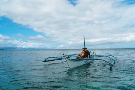 Traditional boats in the ocean, Puerto Galera, Mindoro, Philippines. Nov 2016のeditorial素材