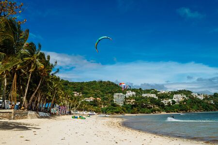 November 2016: strong wind at Bulabog beach, one of the most sought-after spots for kiteboarding and windsurfing Boracay island, Philippines.のeditorial素材