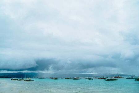 BORACAY BEACH,PHILIPPINES-NOVEMBER 20, 2016: Boats on Boracay beach in Philippinesのeditorial素材