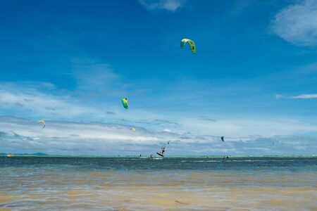 November 2016: strong wind at Bulabog beach, one of the most sought-after spots for kiteboarding and windsurfing Boracay island, Philippines.のeditorial素材