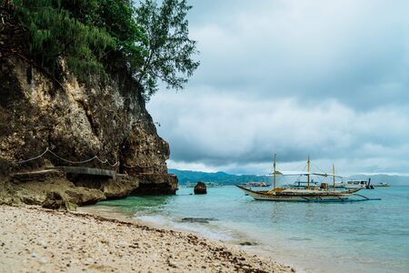 BORACAY BEACH,PHILIPPINES-NOVEMBER 20, 2016: Boats on Boracay beach in Philippinesのeditorial素材