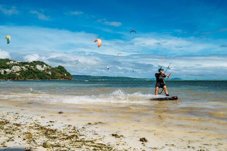 November 2016: strong wind at Bulabog beach, one of the most sought-after spots for kiteboarding and windsurfing Boracay island, Philippines.のeditorial素材