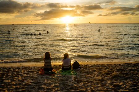 BORACAY PHILIPPINES - Nov 17, 2017: Unknown people on beautiful White beach of Boracay Island in sunsetのeditorial素材