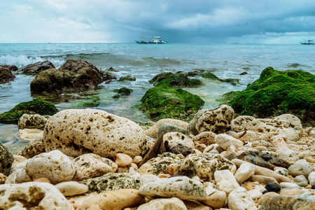 Filipino boat in the sea, Boracay, Philippinesの写真素材