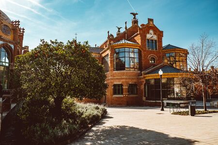 Hospital de la Santa Creu i Sant Pau - modernist building by famous architect Lluis Domenech i Montaner. Architecture of Barcelona inscribed on UNESCO World Heritage List. Feb 2019のeditorial素材