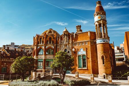 Hospital de la Santa Creu i Sant Pau - modernist building by famous architect Lluis Domenech i Montaner. Architecture of Barcelona inscribed on UNESCO World Heritage List. Feb 2019のeditorial素材