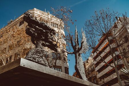 BARCELONA, SPAIN, February 2019: View of a street leading to the former Hospital de la Santa Creu i Sant Pau in Barcelona, Spain.のeditorial素材