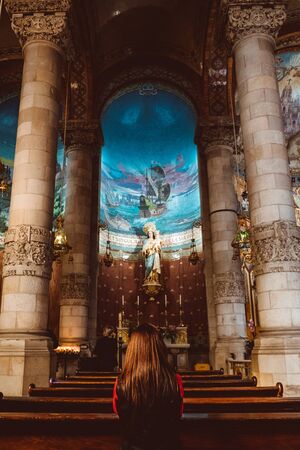 BARCELONA - February 2019: Interior of the crypt of the Expiatory Church of the Sacred Heart of Jesus, located on the summit of Mount Tibidabo in Barcelona, Catalonia, Spainのeditorial素材