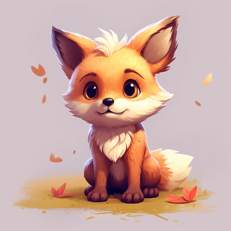 Cute little fox illustration. Kids book, cartoon, fairy tale style. Generative AIの素材