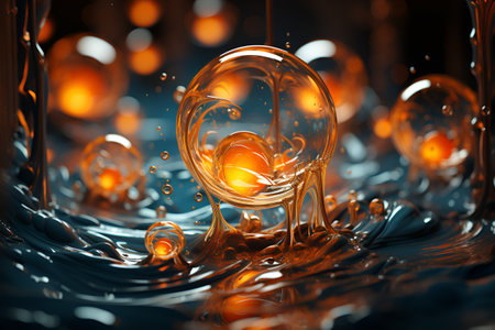 Beautiful texture of liquid bubbles, cosmetic essence. Abstract pattern background, bright hue colors. Generative AIの素材