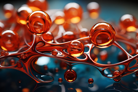 Beautiful texture of liquid bubbles, cosmetic essence. Abstract pattern background, bright hue colors. Generative AIの素材