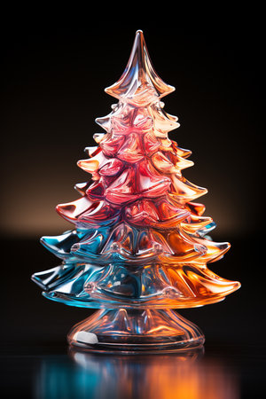 Christmas shiny tree from colorful glass and abstract bokeh lights on black background. Winter design for card, print, backdrop.の素材