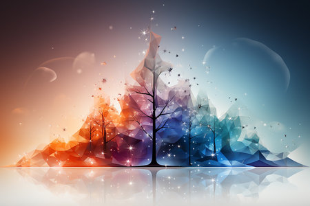 Beautiful abstract background. Transparent colorful glass trees. Free space. Design element for website, card, print, backgdrop, wallpaper.の素材