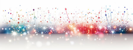 Abstract background with optical bokeh and defocused sparkles. Banner on white backdrop. Free space.の素材
