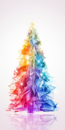 Colorful transparent glass christmas tree on white background. Texture backdrop of New Year celebration. Illustrationの素材