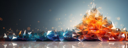 Beautiful abstract background. Transparent colorful glossy glass waves or mountains with bokeh lights. Copy space. Iridescent design element for banner background, wallpaper. Christmas timeの素材