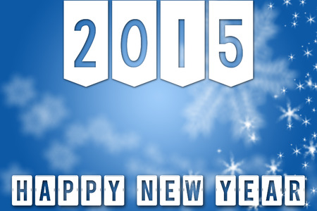 Happy New Year 2015 greeting blue background banner with white snowflakes and starsの写真素材