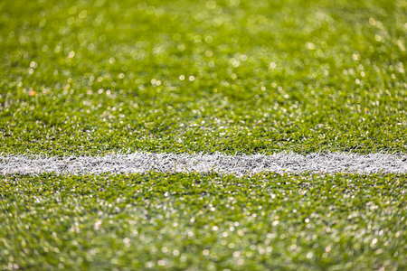 White Sideline of Soccer Football Field. Closeup of White Sideline. Football Pitch Background