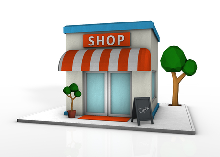 A lowpoly shop with a tree - 3D renderingの写真素材