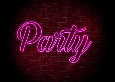 Party signboard neon light on the wallの写真素材