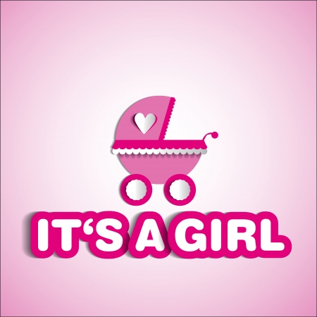 Baby card - Its a girl theme - with baby carriageのイラスト素材