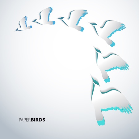 Greeting card with colorful paper birds on white background- vectorのイラスト素材