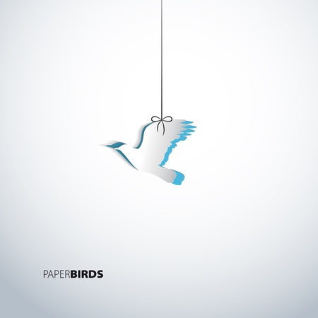 Greeting card with colorful paper bird on white background- vectorのイラスト素材