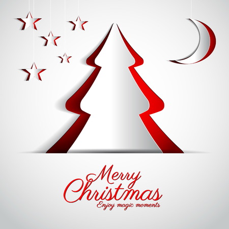 Merry Christmas paper tree design greeting card - vector illustration Merry Christmas paper tree design greeting card - vector illustration