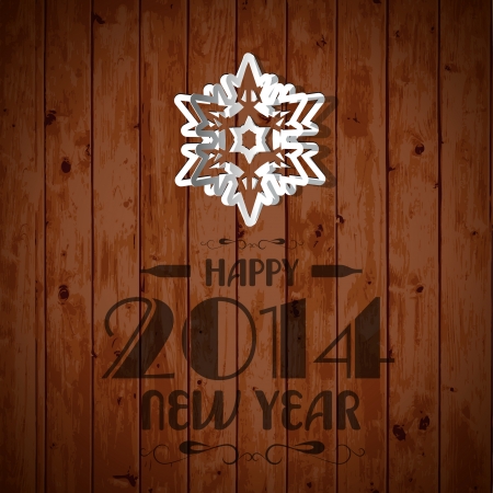 Vector white paper snowflake on a wooden background - rustical christmas cardのイラスト素材