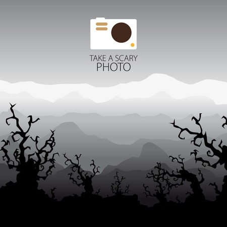 Photo camera scary, halloween trees landscapeのイラスト素材
