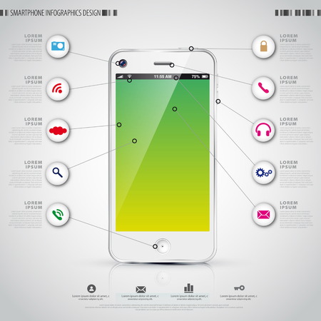 Mobile Smartphone with icon interface. Infographics vector templateのイラスト素材