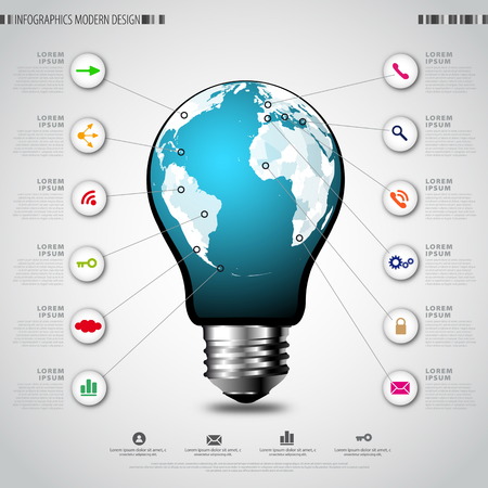 Modern infographic template. Creative light bulb with application icon. Business software and social media conceptのイラスト素材
