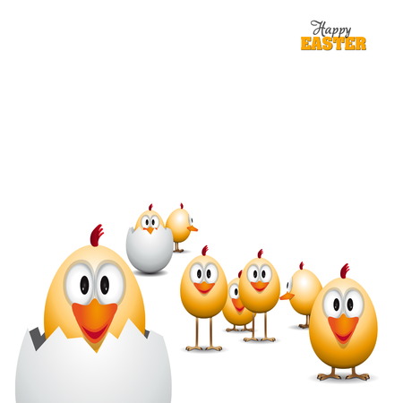 Funny Easter eggs chicks, background illustration, Happy easter card