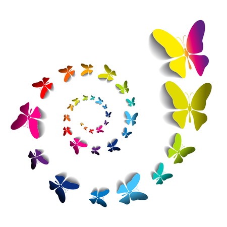 Greeting card with colorful paper butterflies in spiral - vectorのイラスト素材