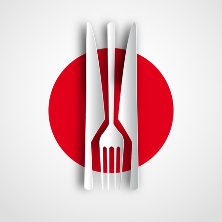 Papercut fork and spoon on background, design cardのイラスト素材