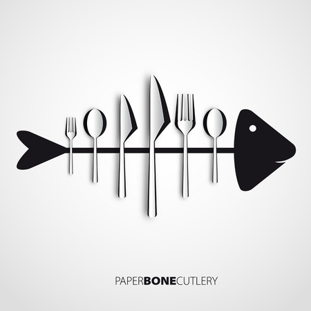 Papercut bone fish cutlery, spoon, knife, forkのイラスト素材