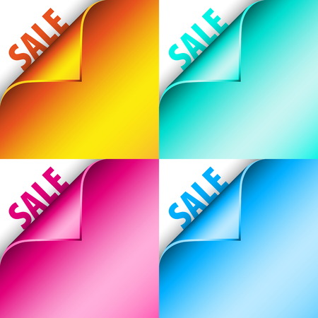 Set of four Color curled corners with Sale textのイラスト素材