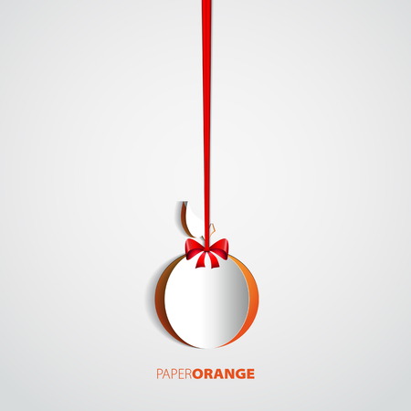 Paper orange cutout hanging on bow - illustration design card のイラスト素材