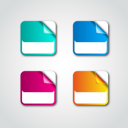 Set of four colored stickers with curled cornersのイラスト素材