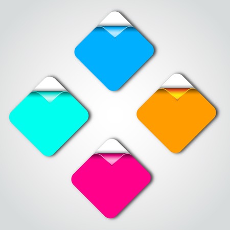 Set of four colored stickers with curled cornersのイラスト素材