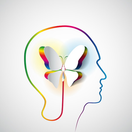Human head with paper butterfly - symbol Freedom and creativity - design conceptsのイラスト素材